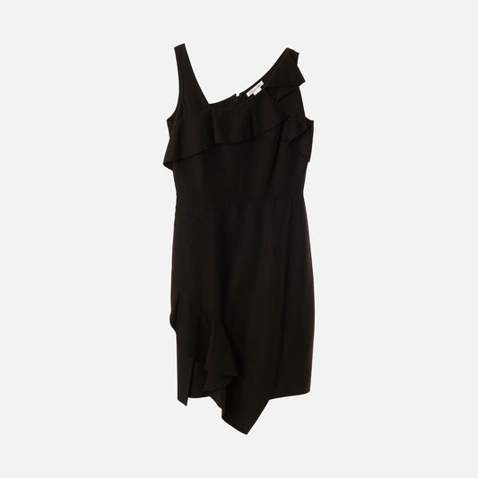 Oscar de la Renta Black Wool Ruffle Midi Dress