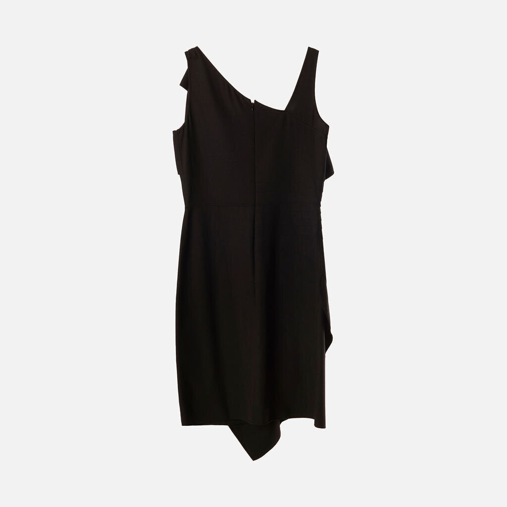 Oscar de la Renta Black Wool Ruffle Midi Dress
