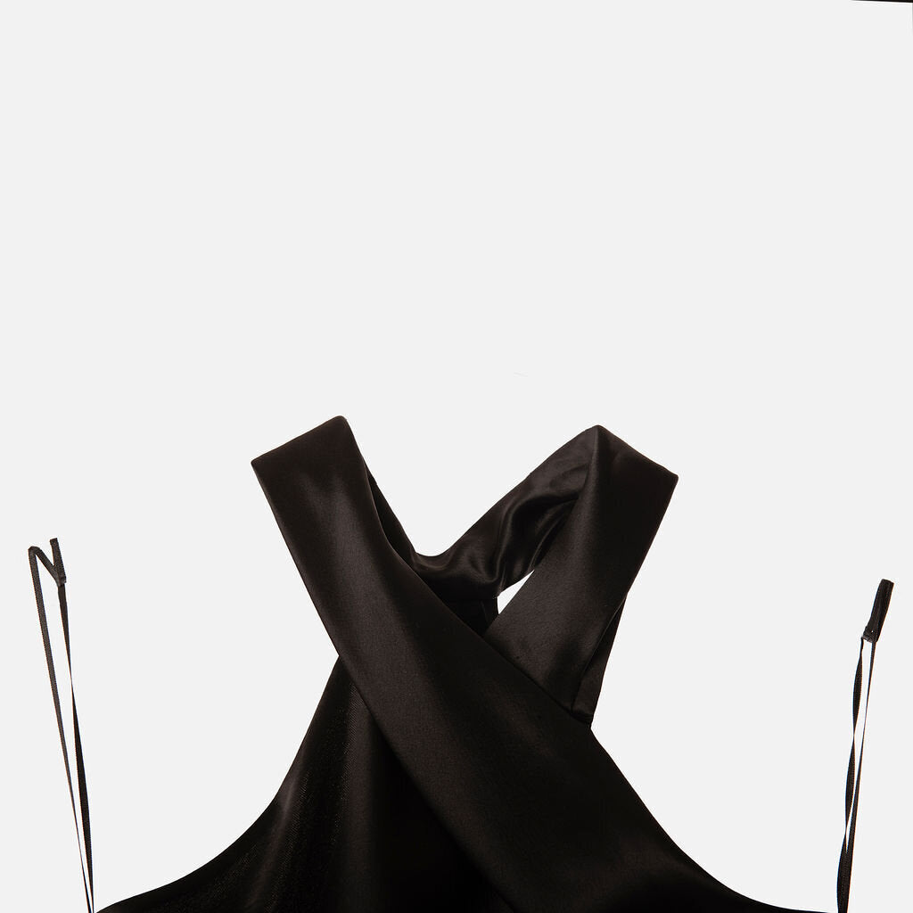 Galvan London Black Satin Halter Maxi Dress