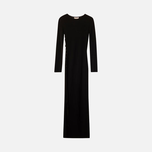 Saint Laurent Black Wool Ribbon Lace-Up Maxi Dress
