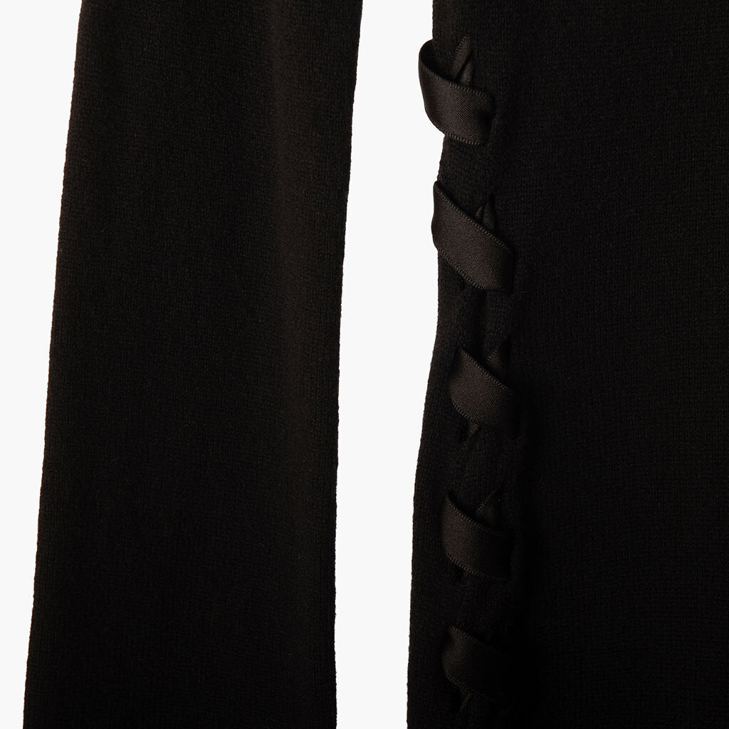 Saint Laurent Black Wool Ribbon Lace-Up Maxi Dress
