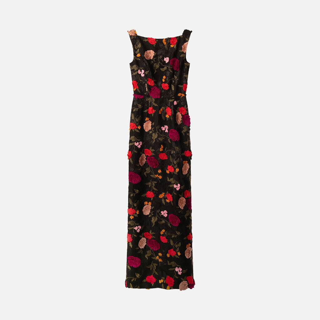 Erdem Black Floral Applique Maxi Dress