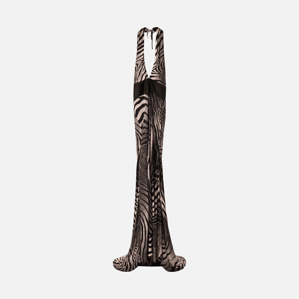 Pierre Cardin Black & Grey Beaded Zebra Beaded Backless Dress