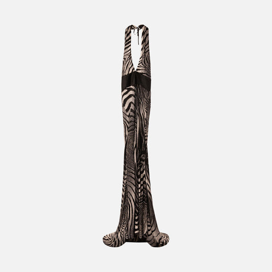 Pierre Cardin Black & Grey Beaded Zebra Beaded Backless Dress