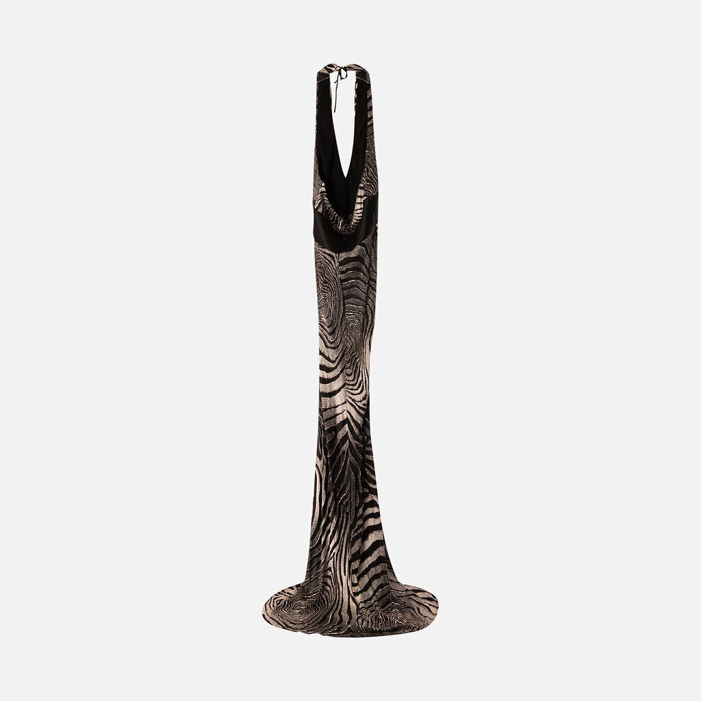 Pierre Cardin Black & Grey Beaded Zebra Beaded Backless Dress