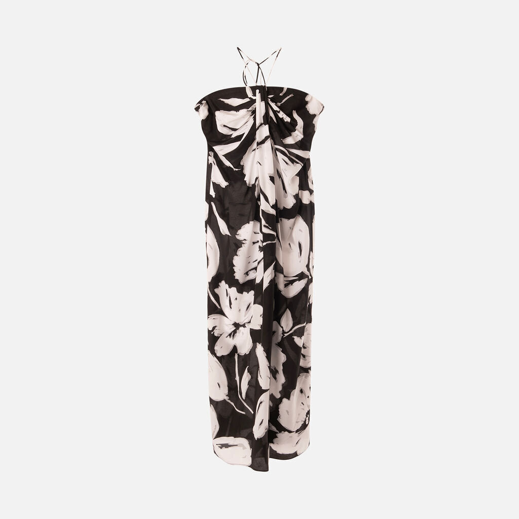 Michael Kors Collection Black & White Floral Silk Dress