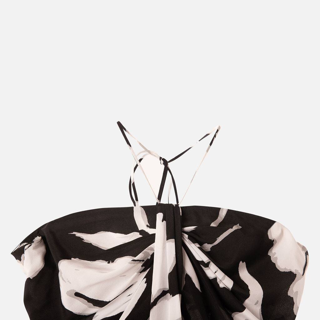 Michael Kors Collection Black & White Floral Silk Dress