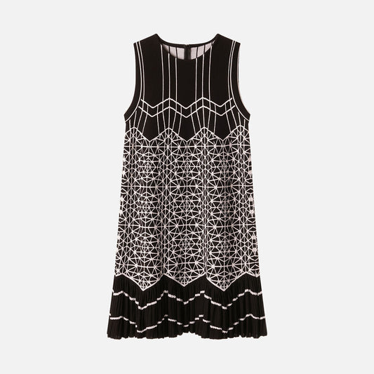 Alaia Black & White Geometric-Pattern Viscose Dress