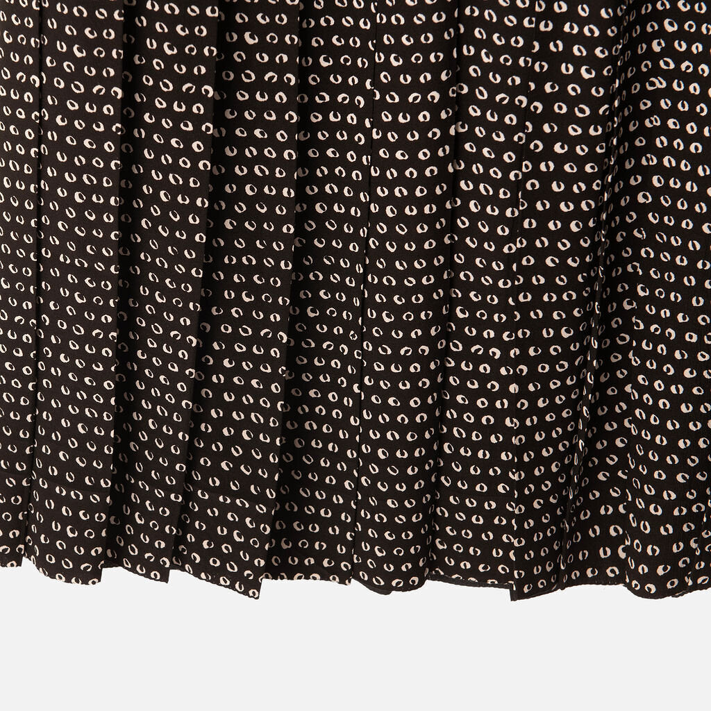 Christian Dior Black Silk White Pattern Pleated Dress (1969)