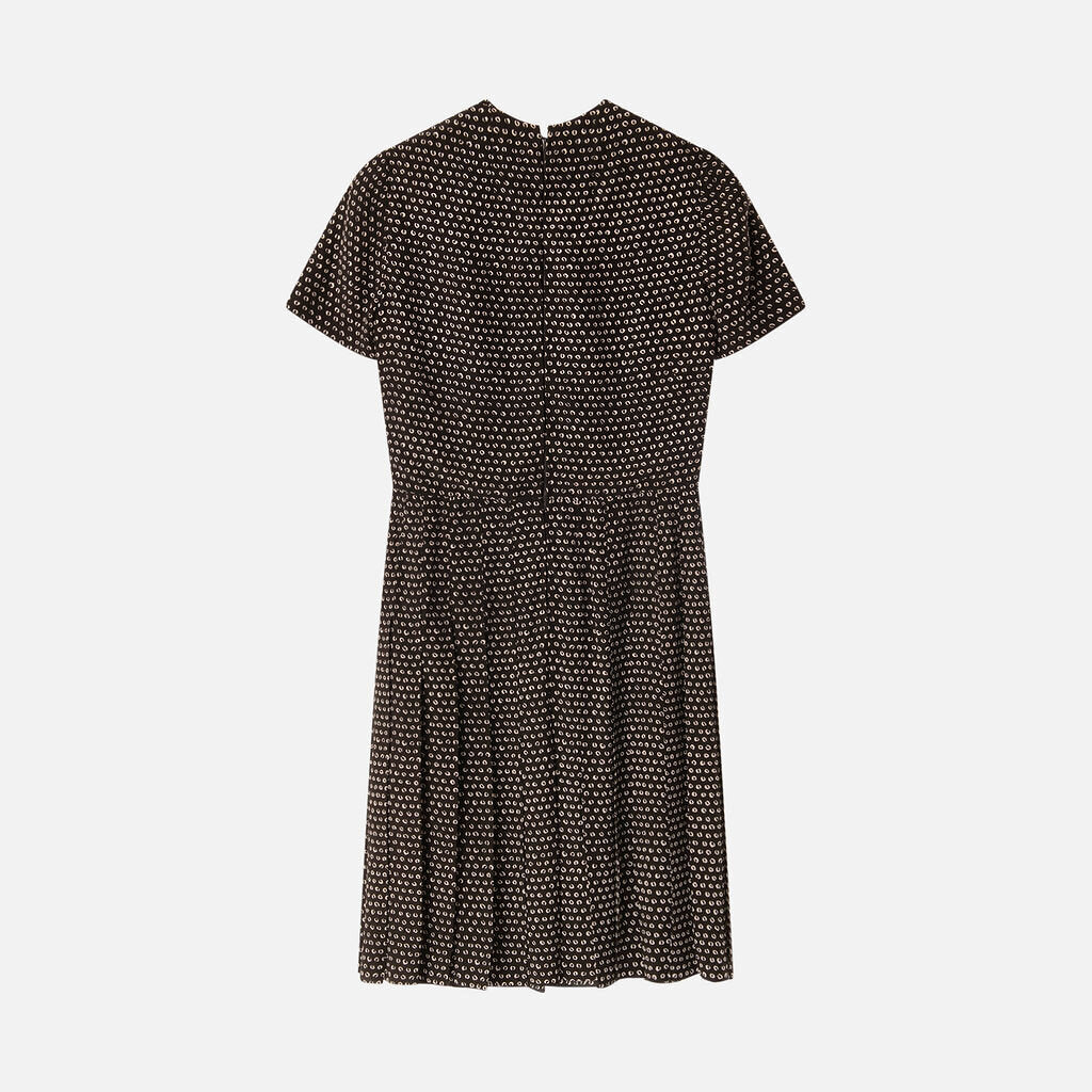 Christian Dior Black Silk White Pattern Pleated Dress (1969)