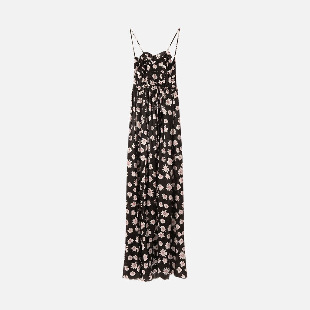 Balenciaga Black Floral Print Silk Maxi Dress (2017)