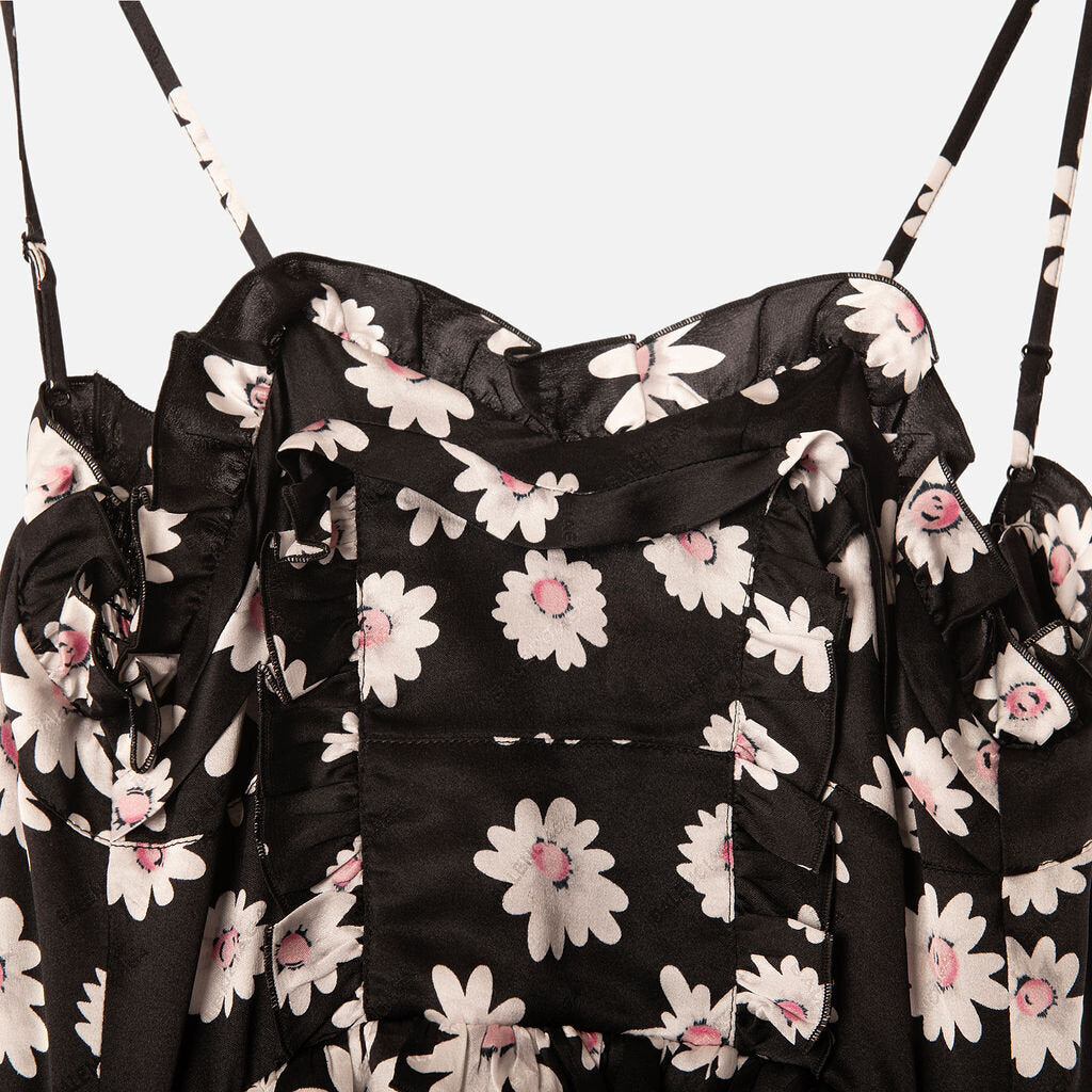 Balenciaga Black Floral Print Silk Maxi Dress (2017)