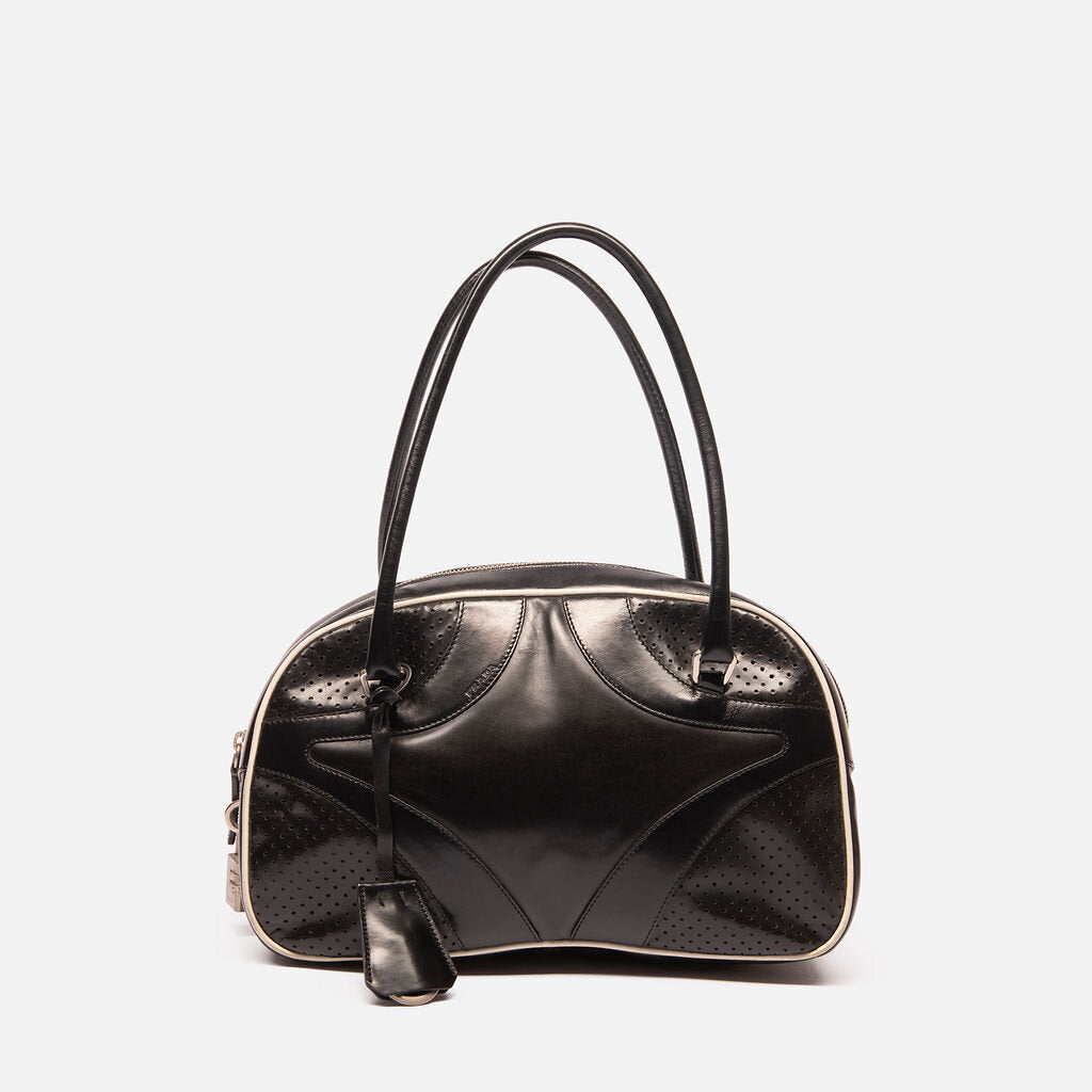 Prada Black Leather Shoulder Bag w/White Trim