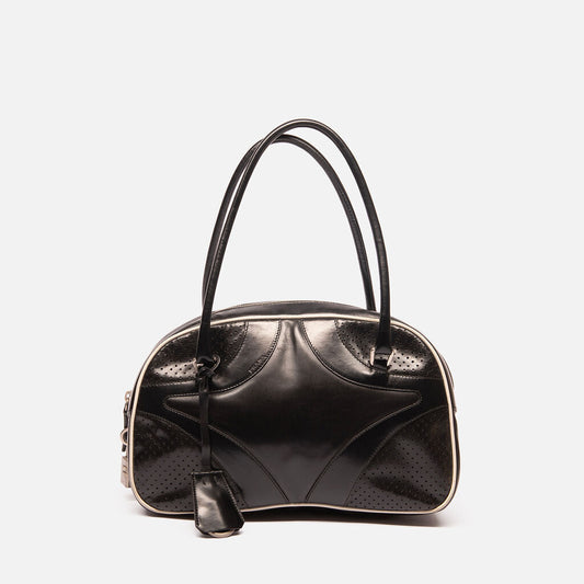 Prada Black Leather Shoulder Bag w/White Trim