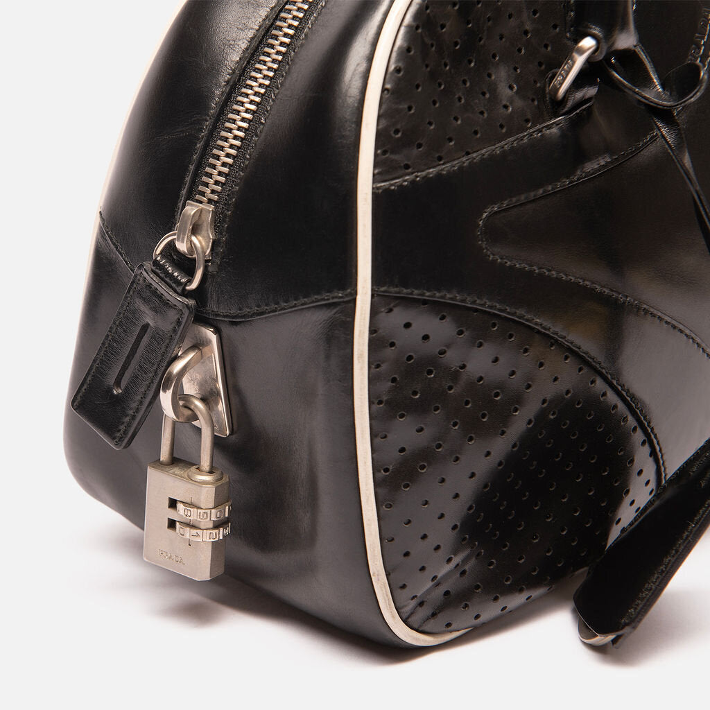 Prada Black Leather Shoulder Bag w/White Trim