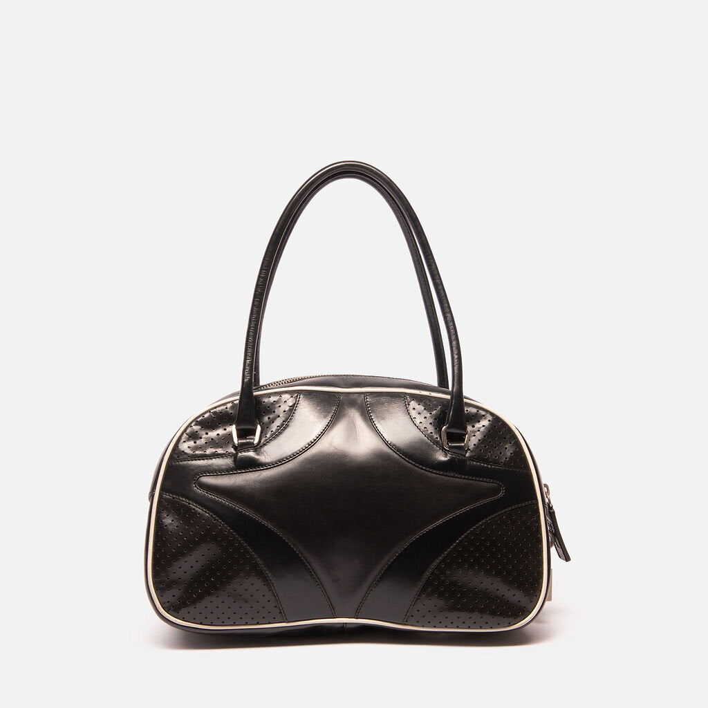 Prada Black Leather Shoulder Bag w/White Trim