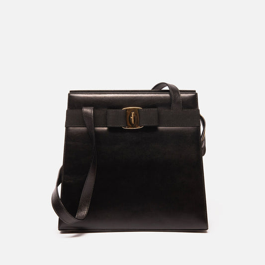 Black Leather Vara Bow Shoulder Bag