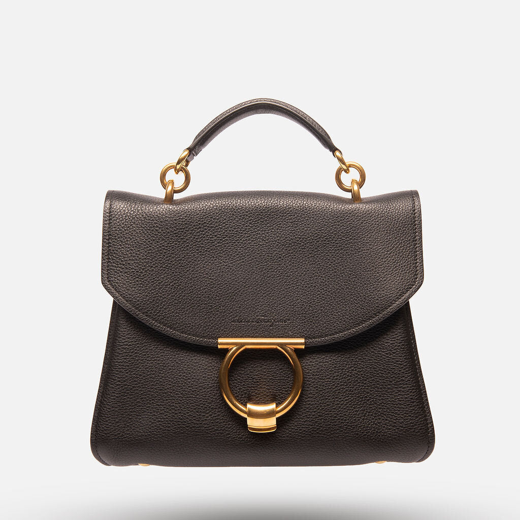 Ferragamo Black Leather Top Handle