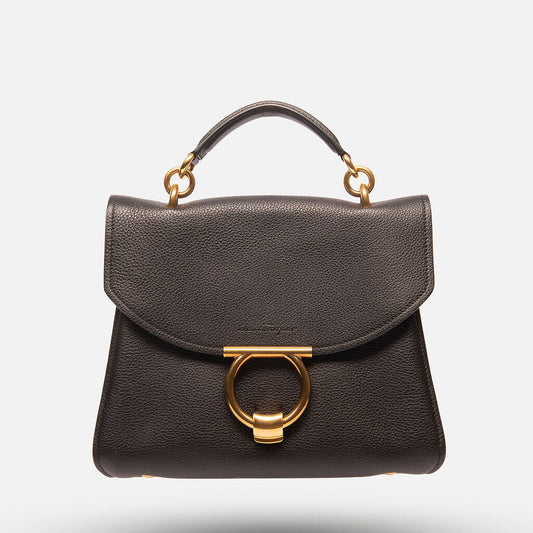 Ferragamo Black Leather Top Handle