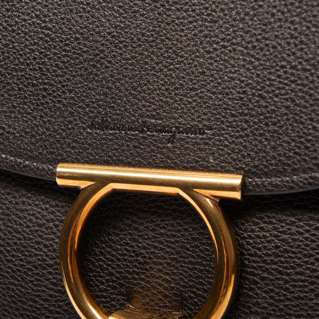 Ferragamo Black Leather Top Handle
