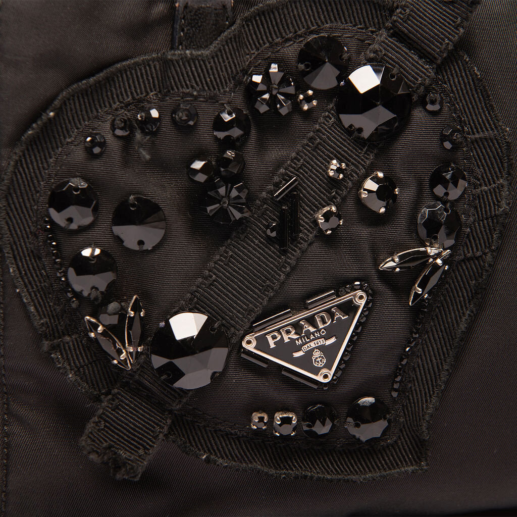 Prada Black Nylon Embellished Boston Bag