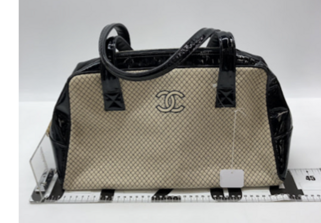 Black & Tan Patent/Cotton Boston Bag