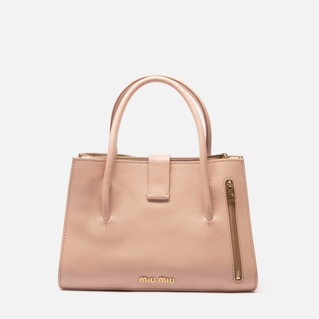 Miu Miu Pink Leather Top Handle Tote