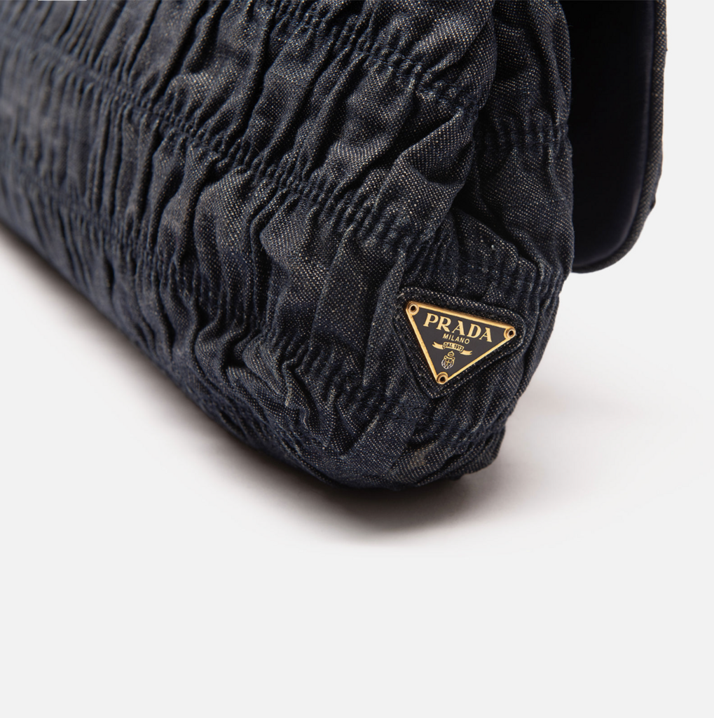 Prada Ruched Denim Tortoise Turnlock Clutch