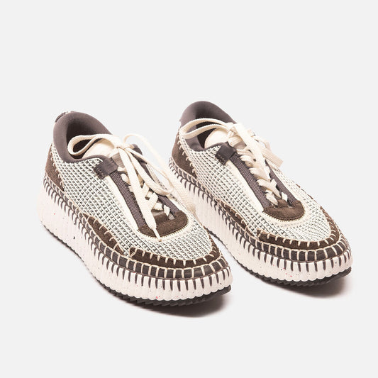 Chloe Brown & White Nama Platform Sneaker