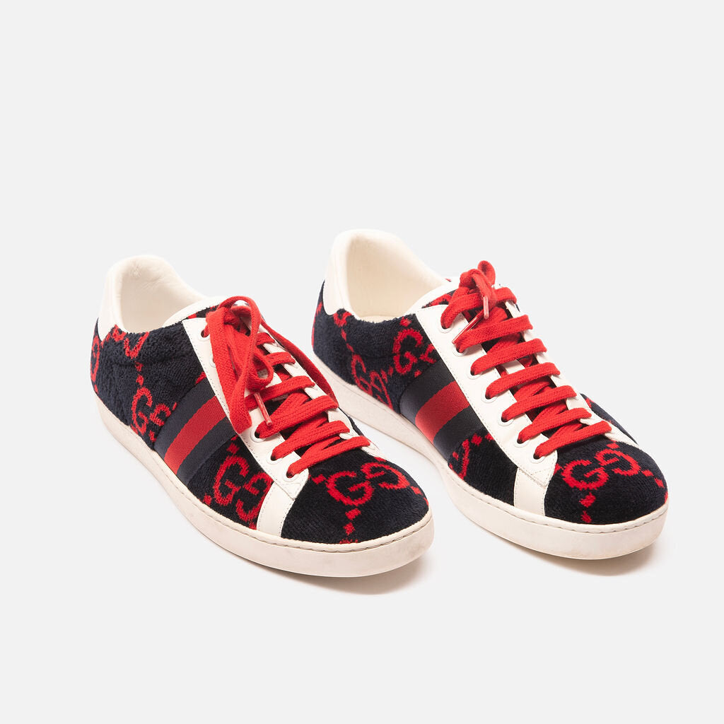 Gucci Navy & Red GG Velvet Sneakers