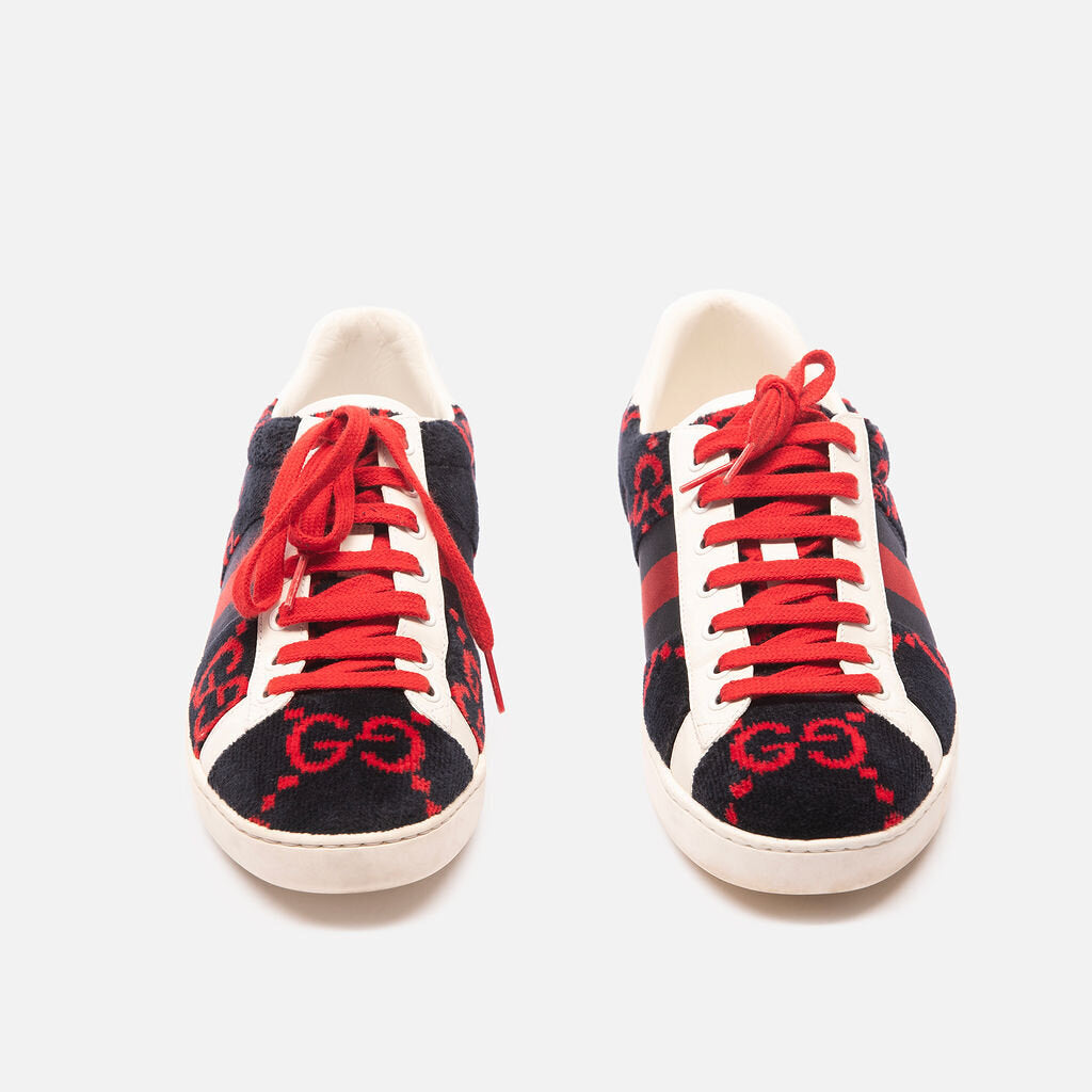 Gucci Navy & Red GG Velvet Sneakers