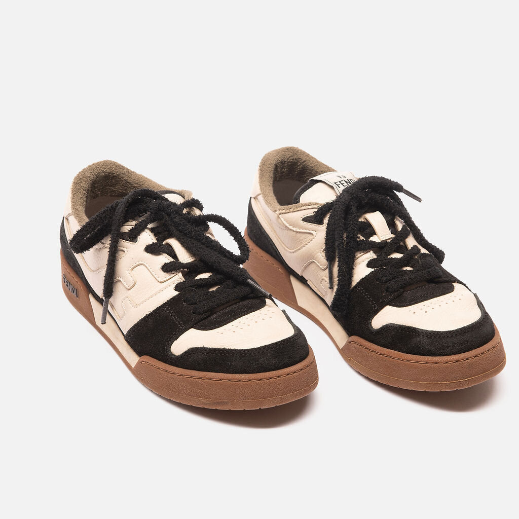Fendi Black & White Leather Low Top Sneaker