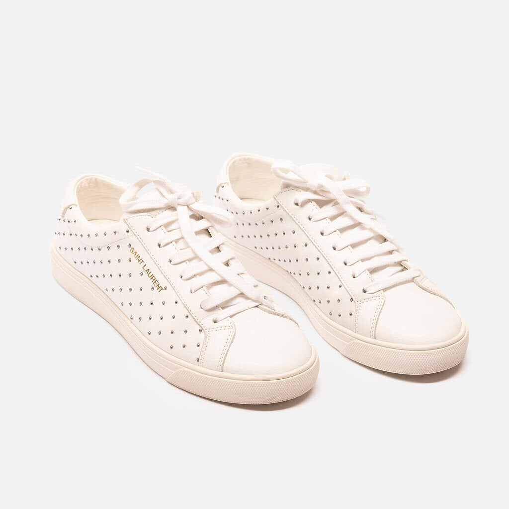 Saint Laurent White Leather Studded Sneaker