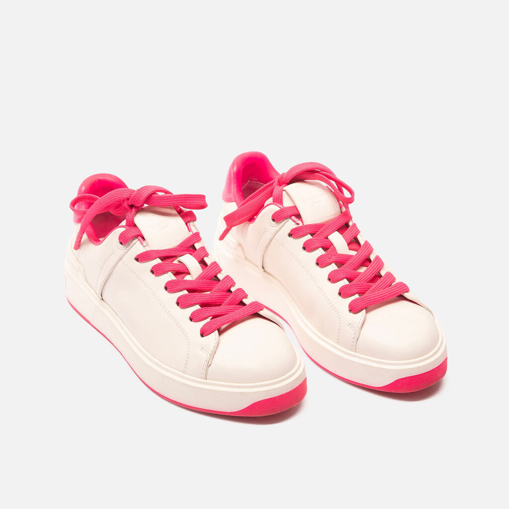 Balmain White Leather Pink Detail Sneaker
