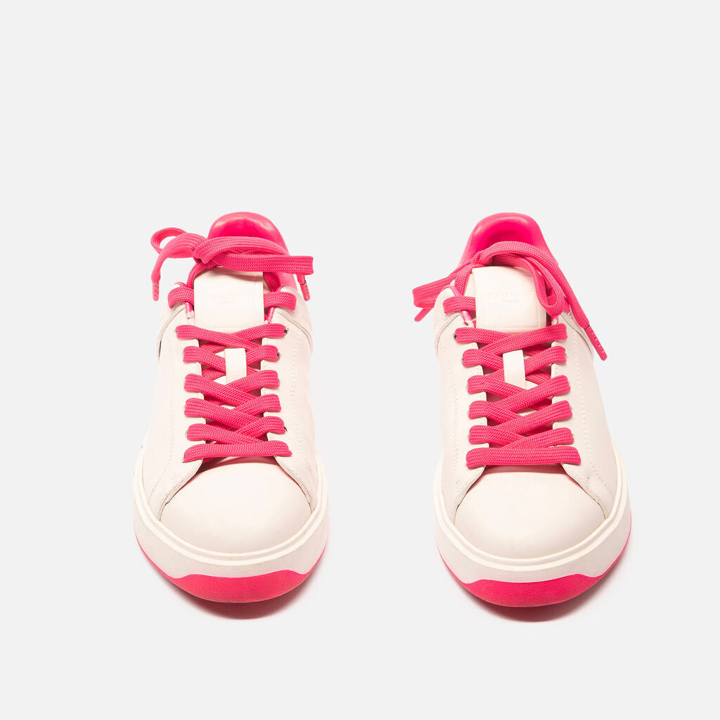 Balmain White Leather Pink Detail Sneaker
