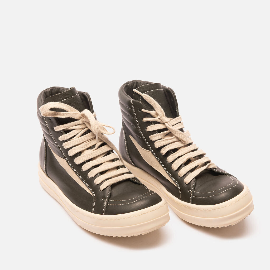 Rick Owens Green Leather High-Top Sneakers