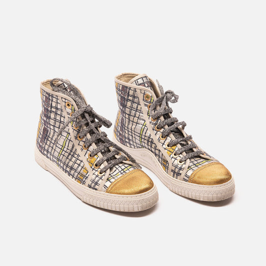 Chanel Metallic Gold Canvas High Top Sneakers