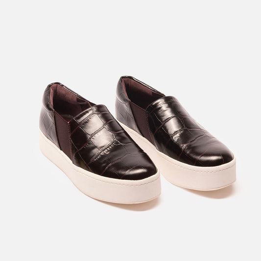 Vince Maroon Embossed Leather Sneakers