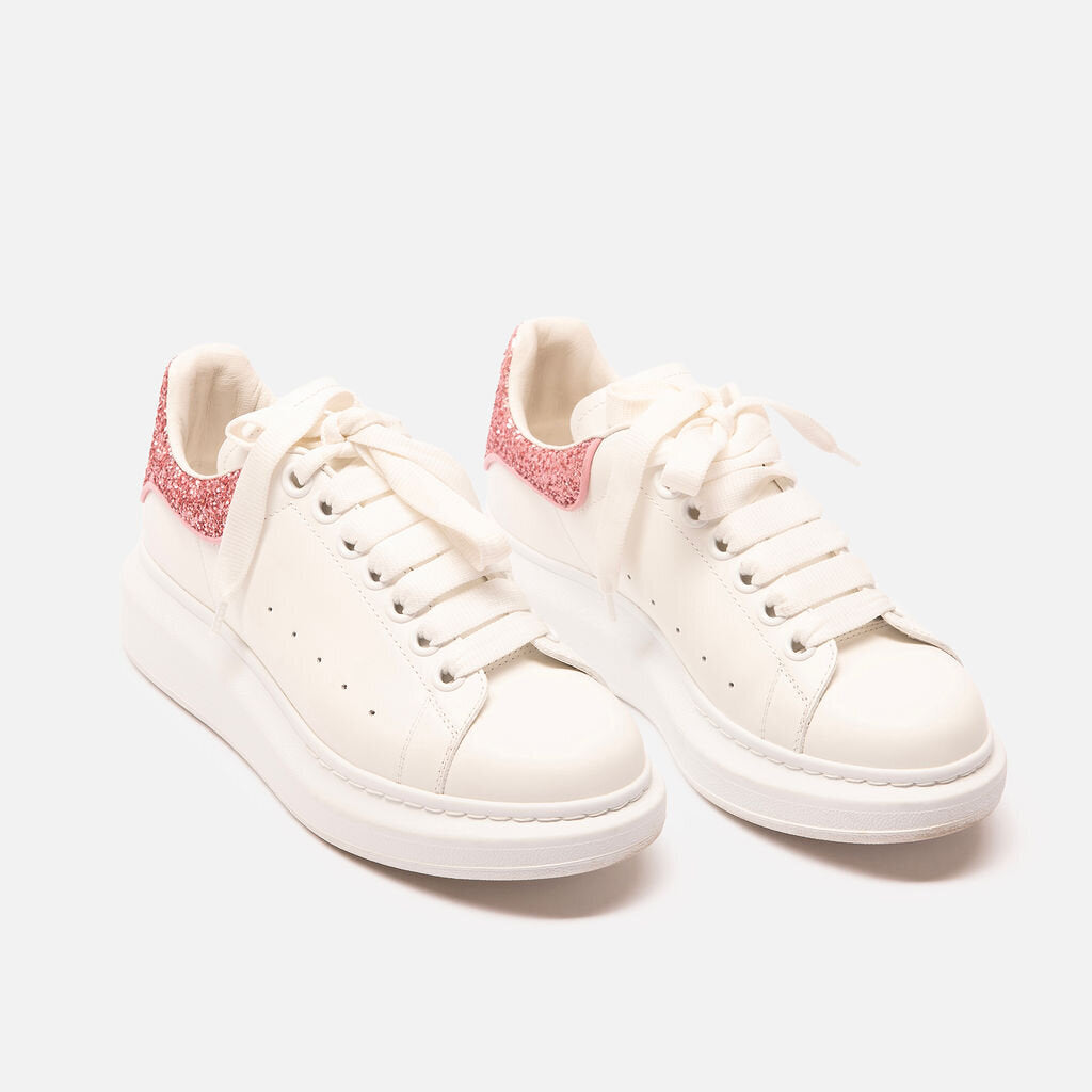 Alexander McQueen White Leather & Pink Glitter Sneakers