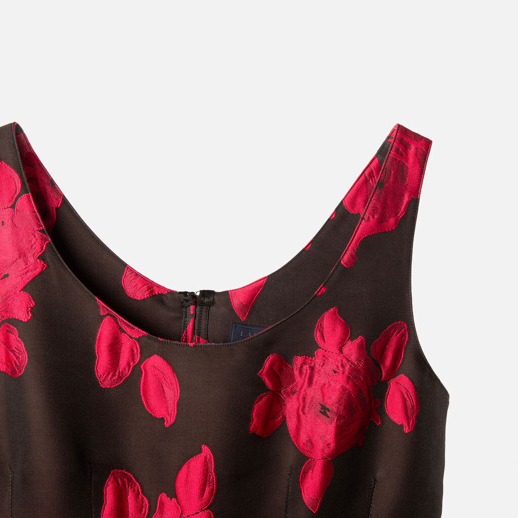 Lanvin Black & Pink Rose Sleeveless Dress