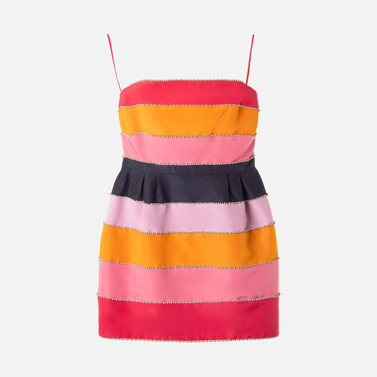 Carolina Herrera Stripe Silver Bead Strapless Mini Dress