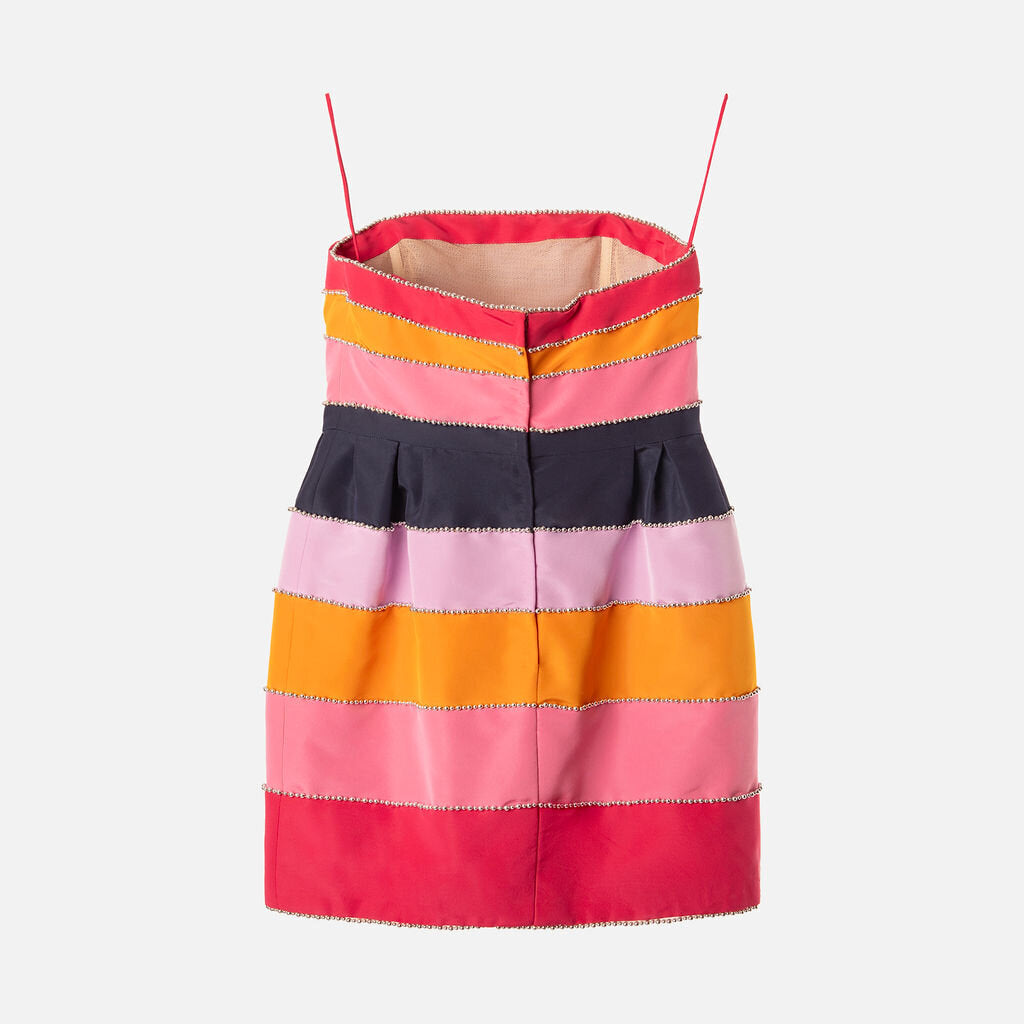 Carolina Herrera Stripe Silver Bead Strapless Mini Dress