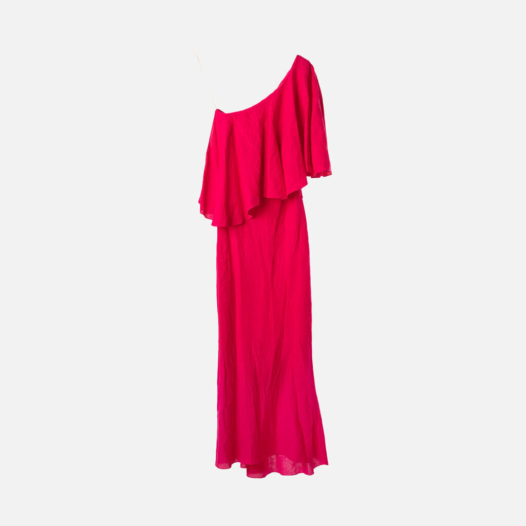 Three Graces Pink Linen One Shoulder Dress