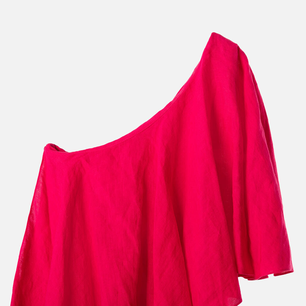 Three Graces Pink Linen One Shoulder Dress