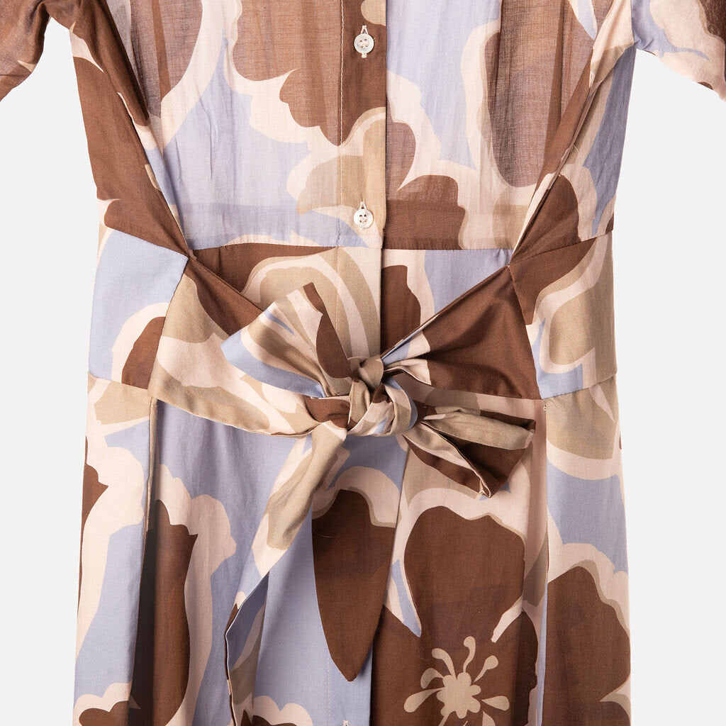 WHYCI Blue & Brown Cotton Pattern Belted Dress