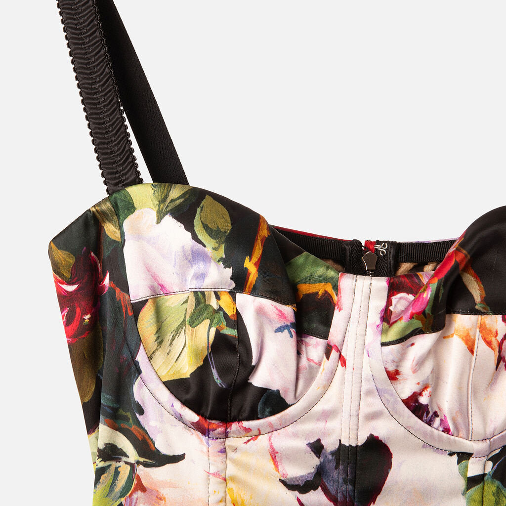 Dolce & Gabbana Black Floral Print Satin Mini Dress