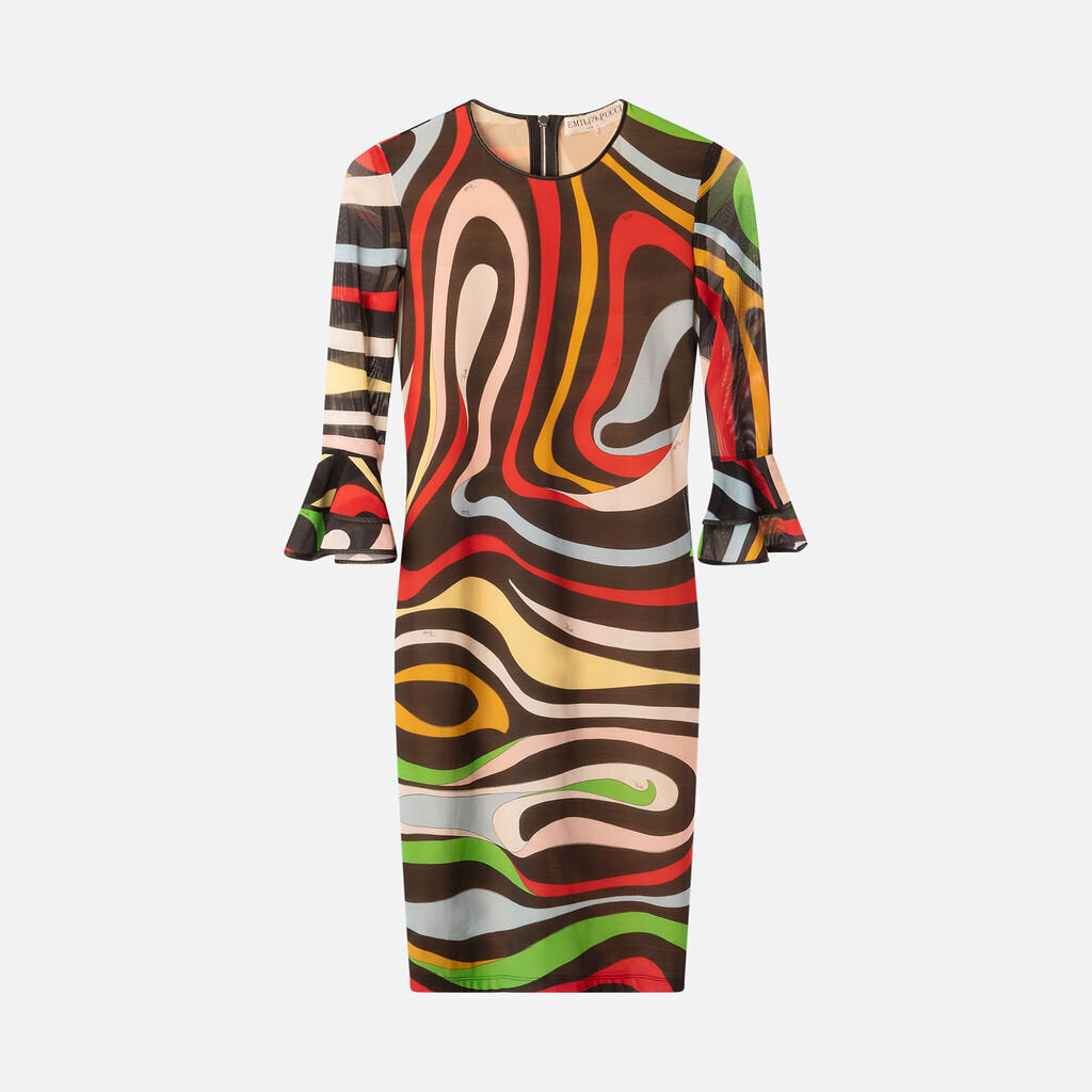 Emilio Pucci Multicolor Poly Swirl Print Dress