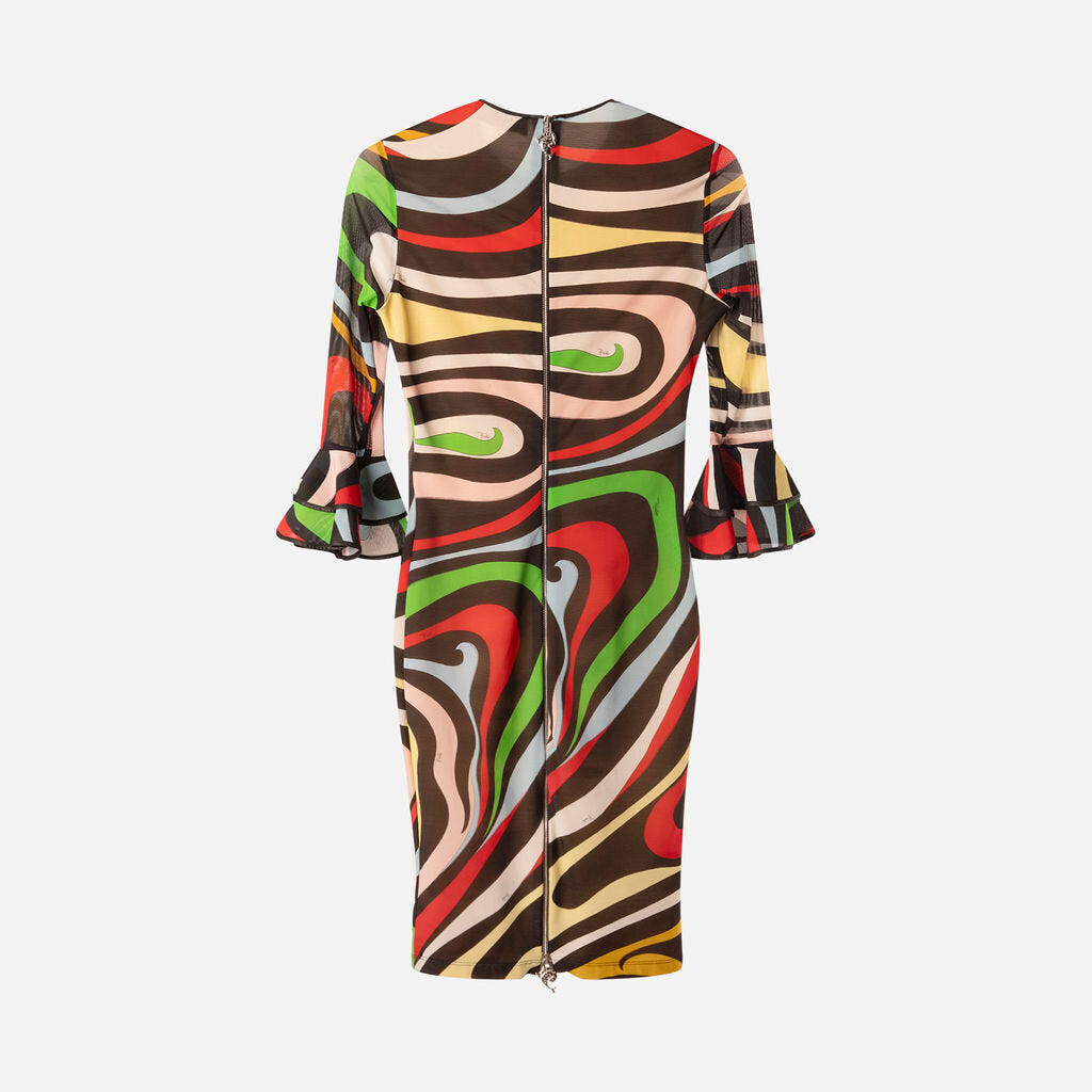 Emilio Pucci Multicolor Poly Swirl Print Dress