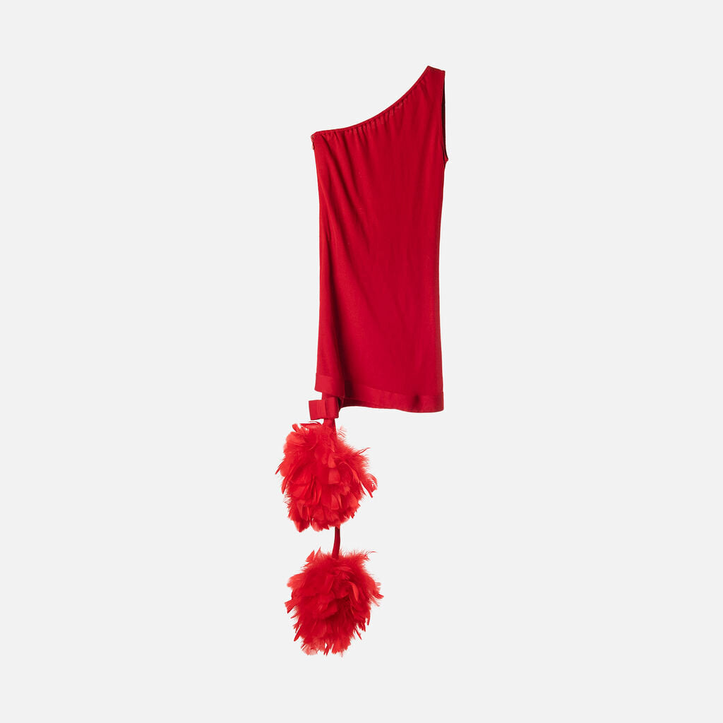 Pierre Cardin Rare Red Fether Pom Pom Mini Dress (1960)