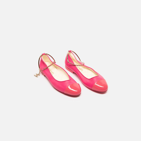 Chanel Pink Leather Ankle Bracelet Ballet Flats